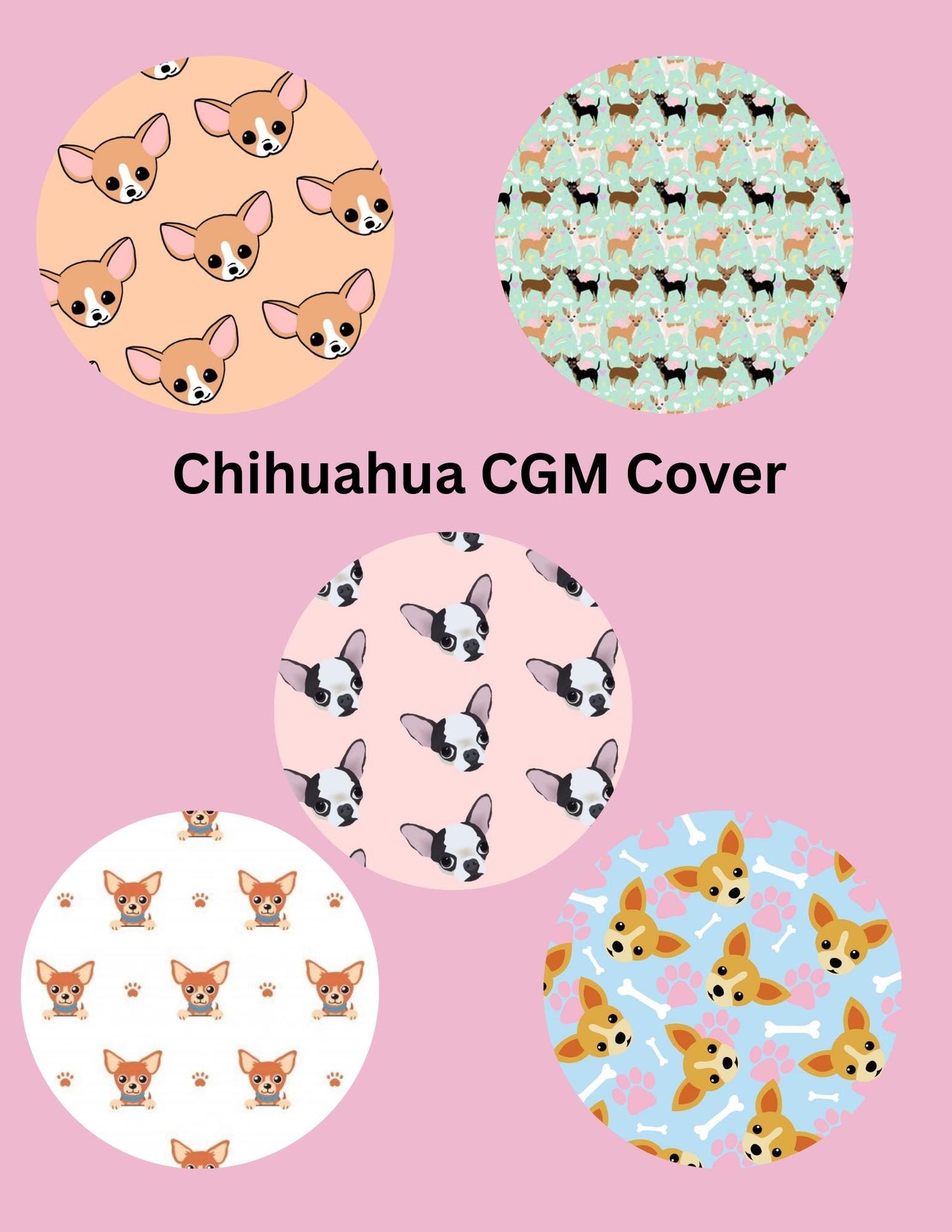 Chihuahua Dog CGM Patches, Dexcom G7, Libre 3, Omnipod Cover, Pack of 5