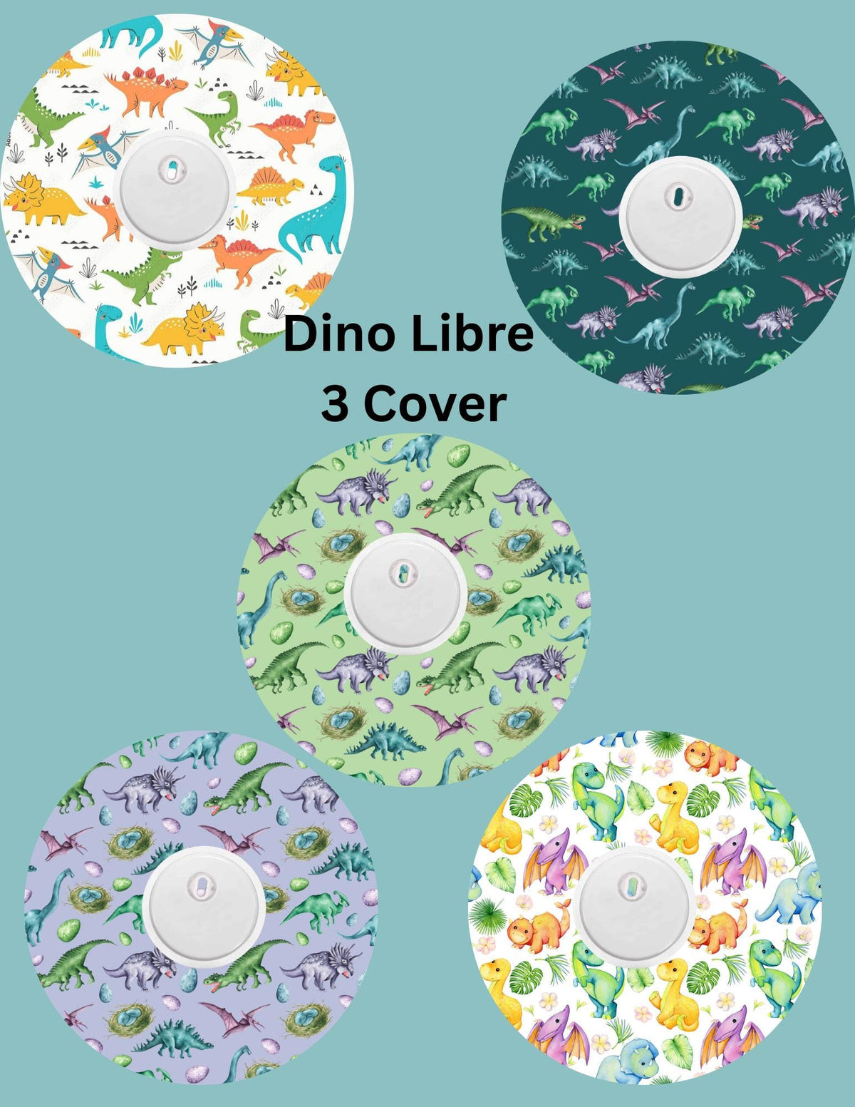 Dinosaur CGM Cover Patches, Dexcom G7/Libre/G6, Omnipod, Style Pack of 5