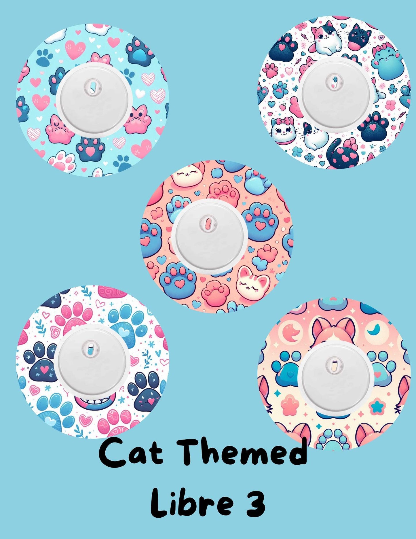 Cat Theme CGM SuperSkin Cover Patches, Dexcom G7, G6, Libre (Pack of 5)