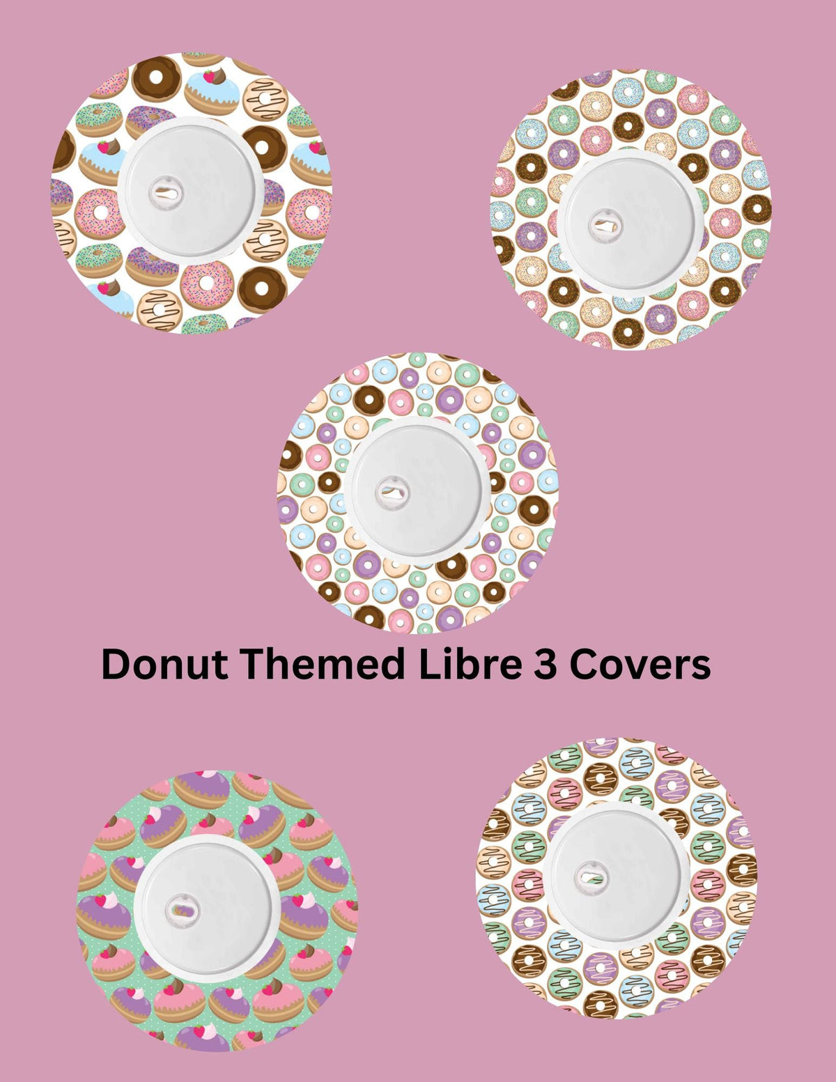 Donut CGM Sensor Cover Stickers: Dexcom G6, G7, Libre 2, 3 (Set of 5)