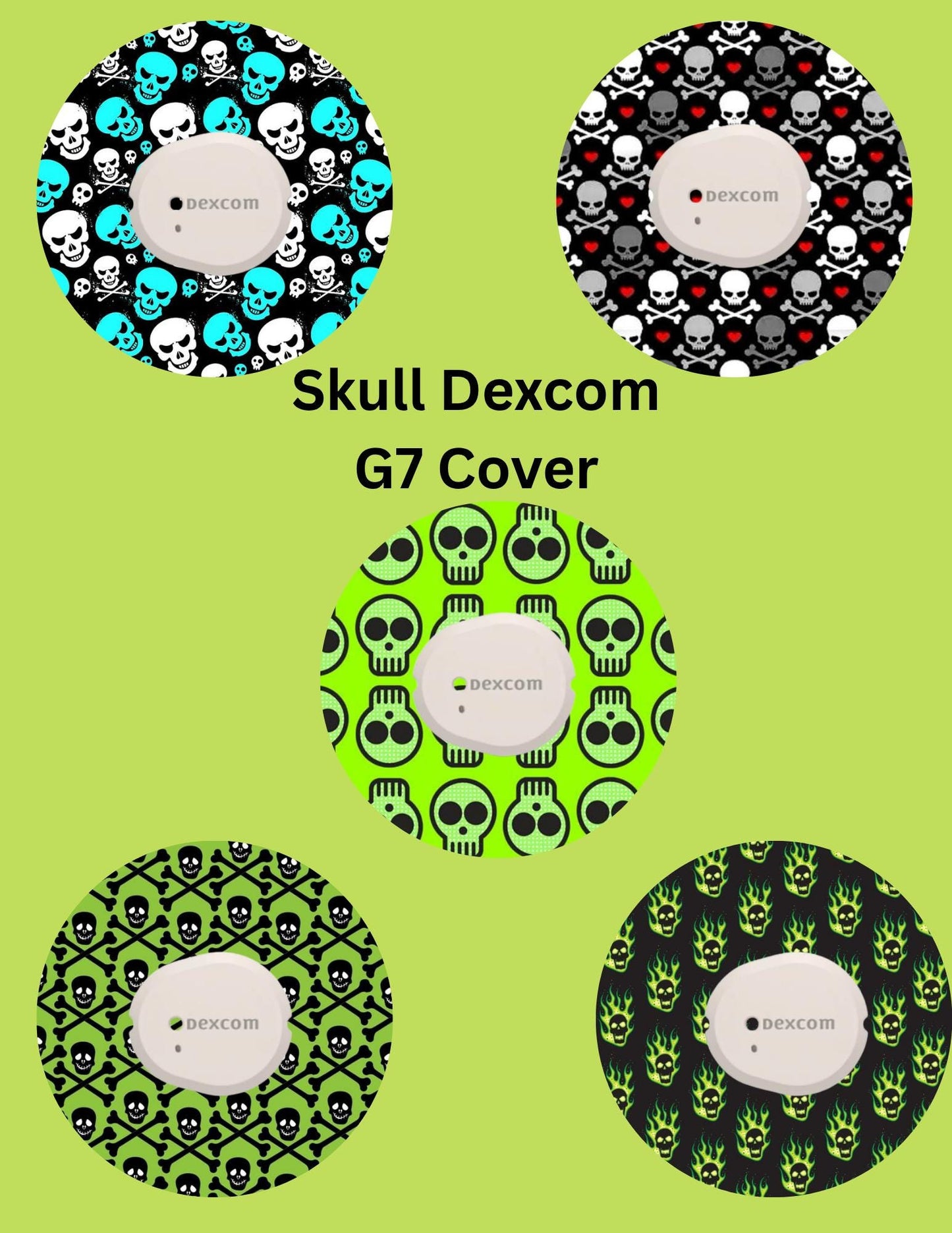 Dexcom G7 Libre CGM Covers Skull Shaped or Round for Dexcom G7 Libre 2 Libre 3 Dexcom G6 Style Pack of 5