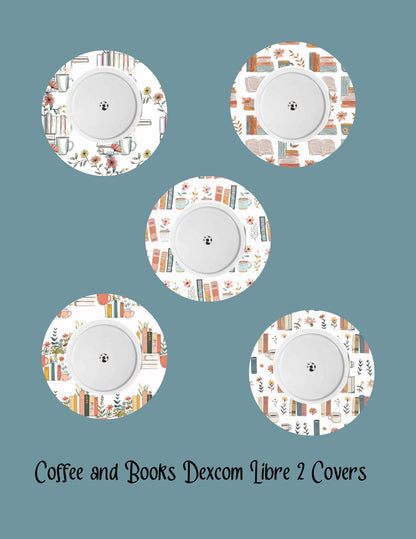 Coffee & Books CGM Stickers | Dexcom G7/G6, Libre 2/3 (5-Pack)