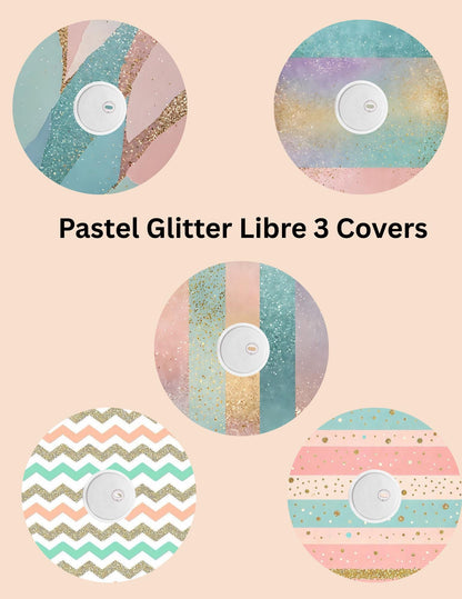 Pastel Glitter CGM Patches, Dexcom G7, Libre 3, Omnipod Cover, Pack of 5