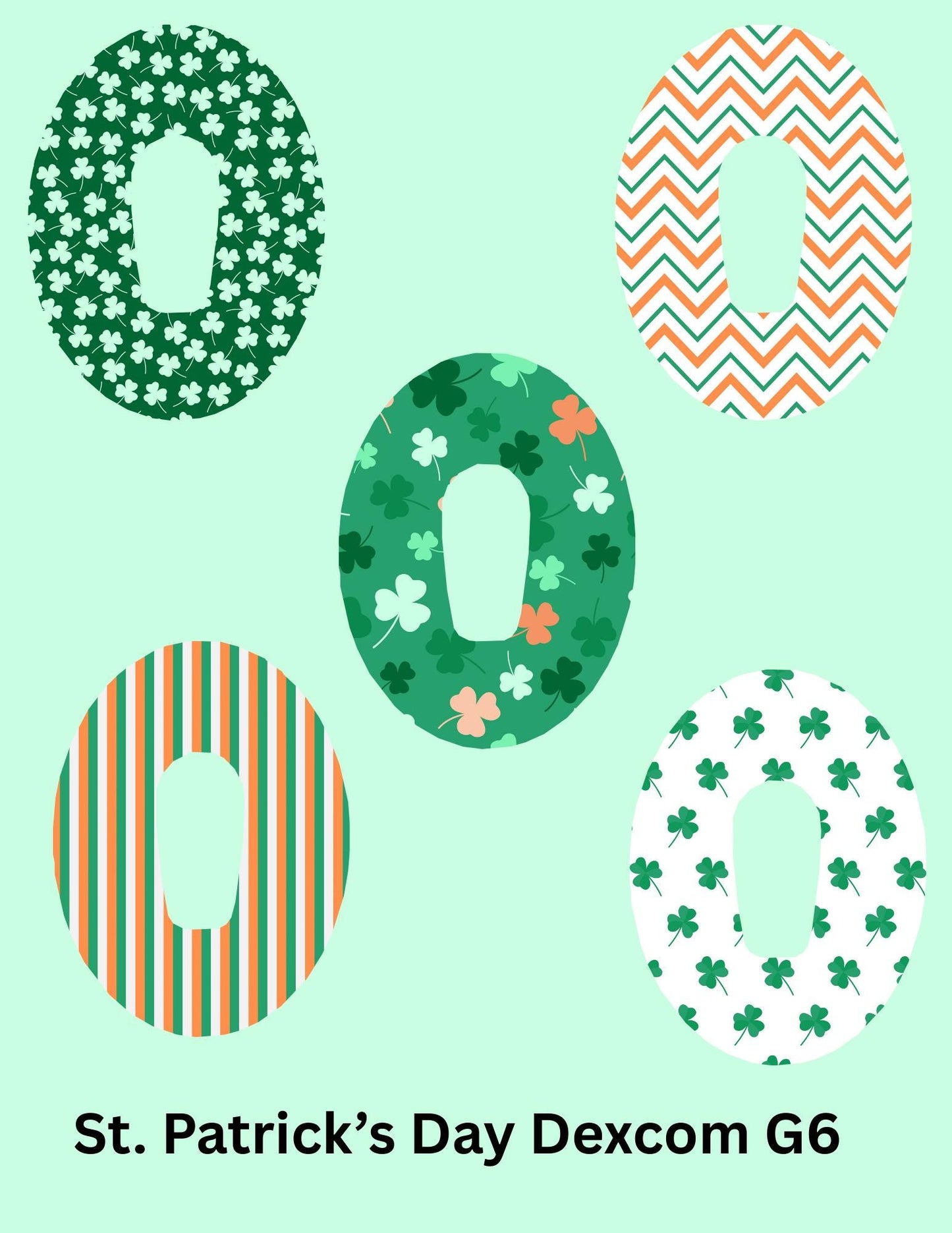 St. Patrick's Day CGM Stickers, Dexcom G7, Libre 3, SuperSkin Patches, 5-Pack