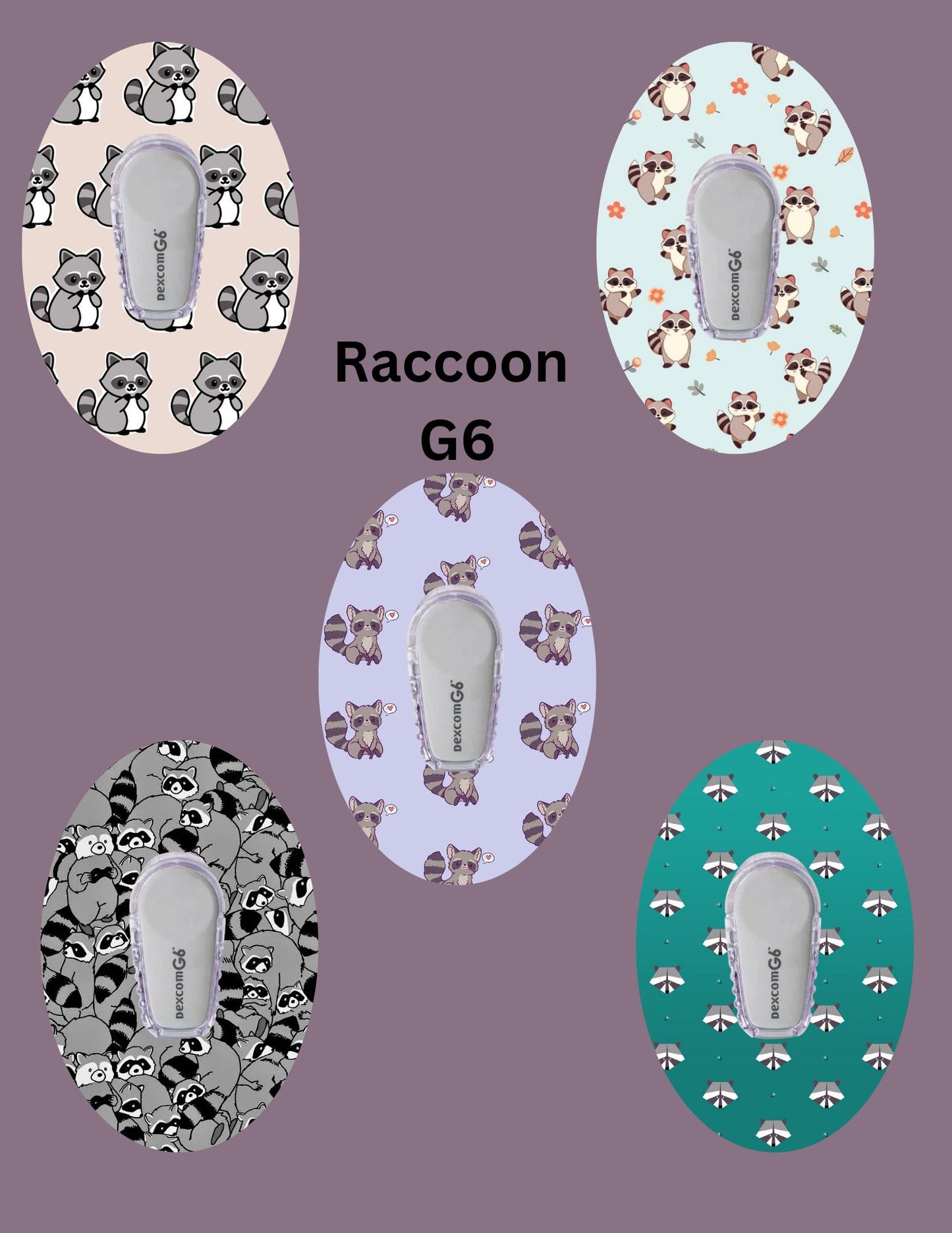 Raccoon Dexcom CGM Covers: G7, G6, Libre, Omnipod - 5 Pack