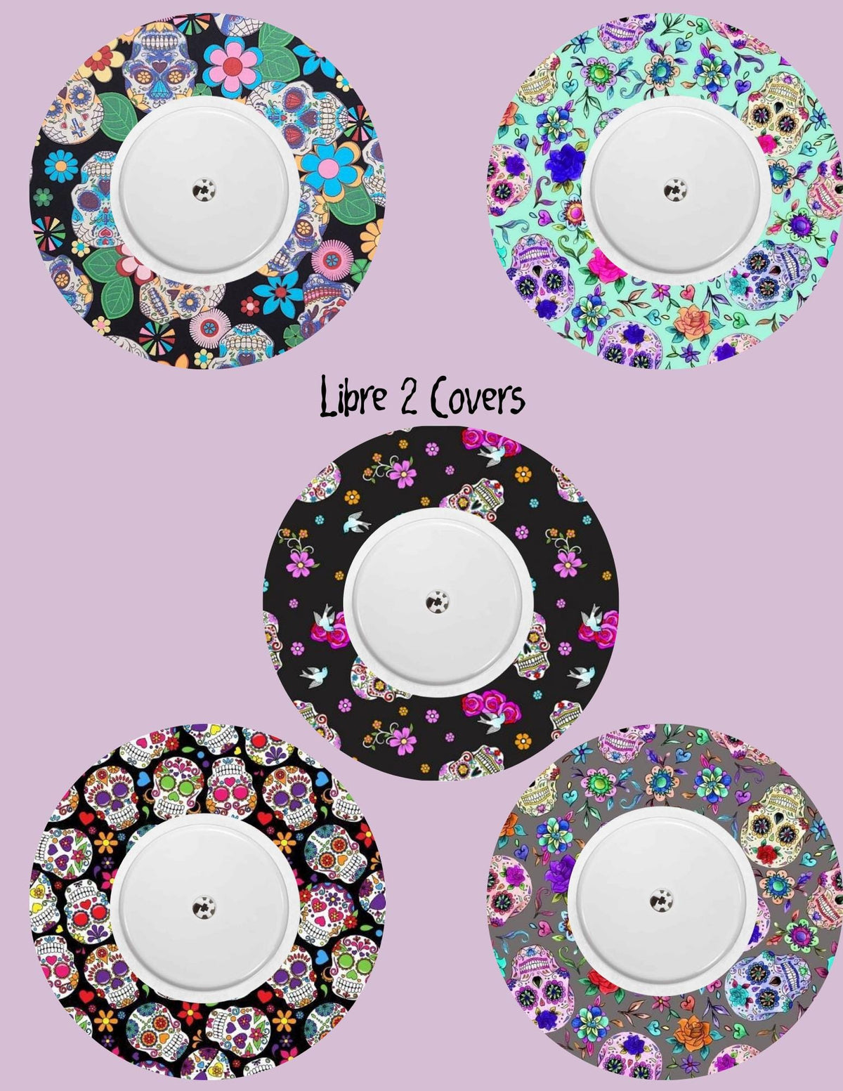 Sugar Skull Dexcom CGM Covers, Floral Dia de los Muertos, 5 Pack