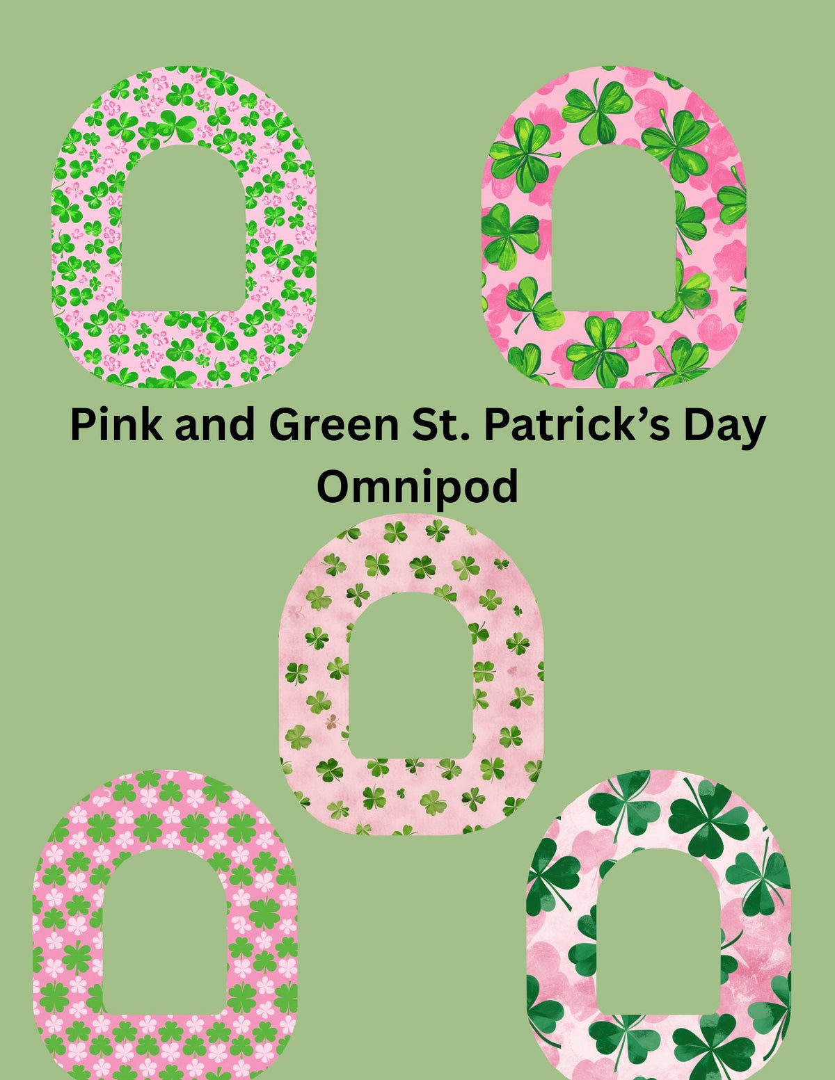 Pink and Green St. Patrick's Day CGM Patches, Dexcom G7, Libre 3, Omnipod Cover, Pack of 5