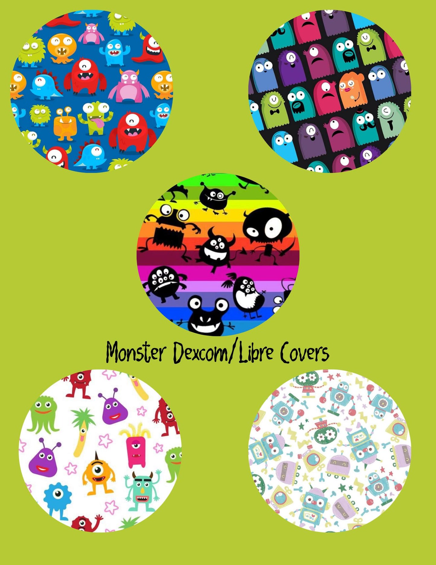 Dexcom G7 Dexcom G6 Libre 3, Libre 2 CGM Cover Patches Cute Monster Theme Style Pack of 5 with or without opening