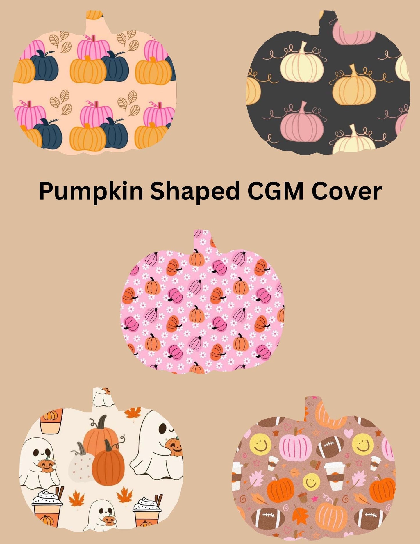 Pumpkin CGM Cover Patches, Dexcom G7, Libre, Halloween Style, 5 Pack
