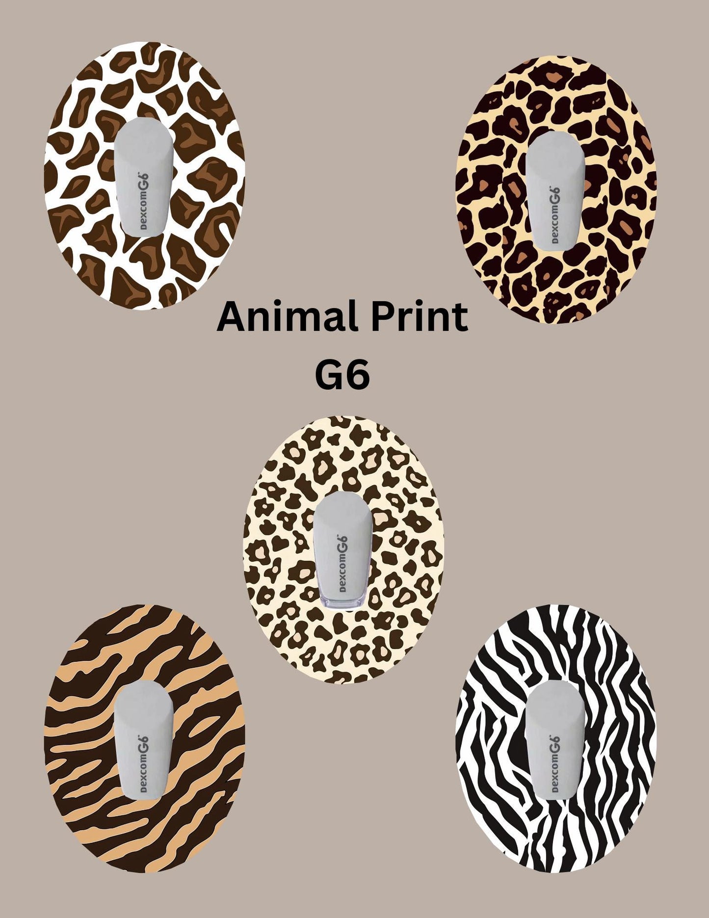 Animal Print CGM Cover Patches for Dexcom G7/Libre - 5 Pack