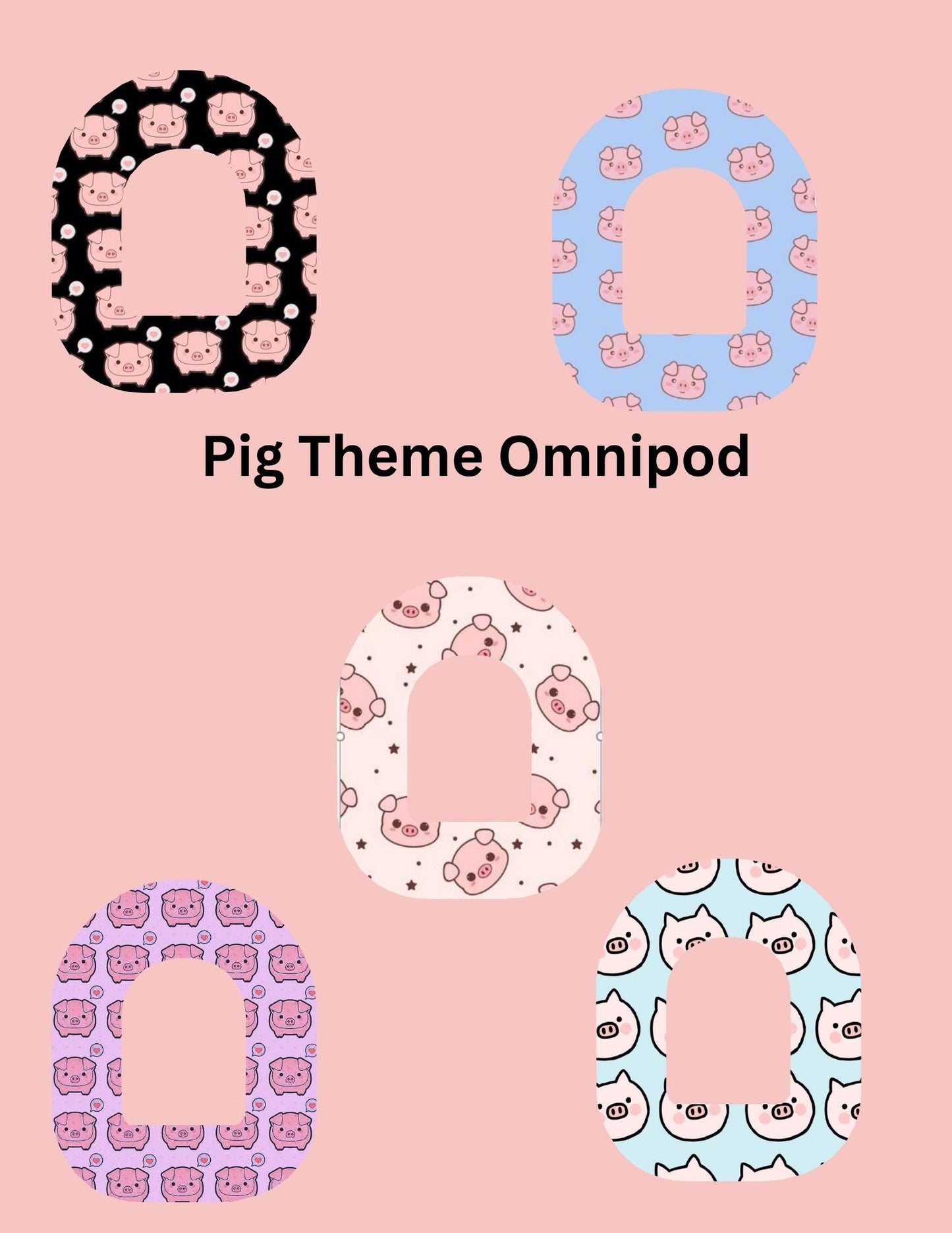 Dexcom G7, G6 Libre 3 Libre 2 CGM Omnipod Cover Patches Cute Pig Themed Pack of 5 With or Without opening