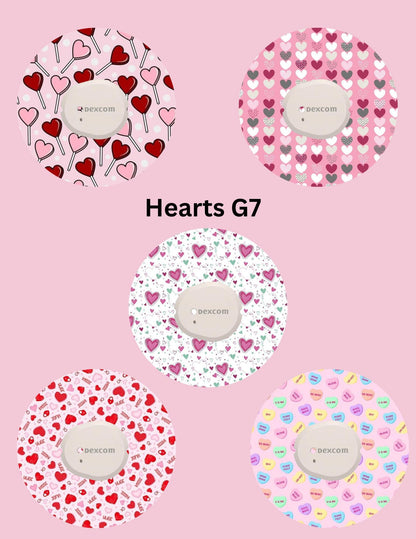 Hearts Valentines Day CGM Patches, Dexcom G7, Libre 3, Omnipod Cover, Pack of 5