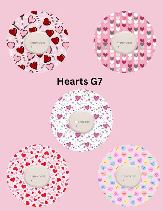 Hearts Valentines Day CGM Patches, Dexcom G7, Libre 3, Omnipod Cover, Pack of 5