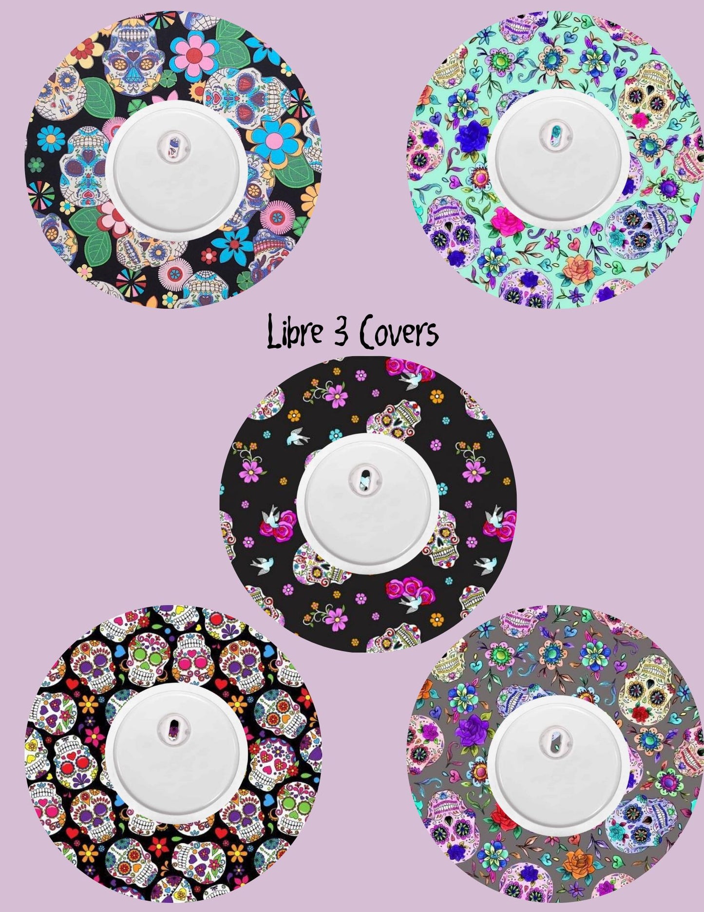 Sugar Skull Dexcom CGM Covers, Floral Dia de los Muertos, 5 Pack