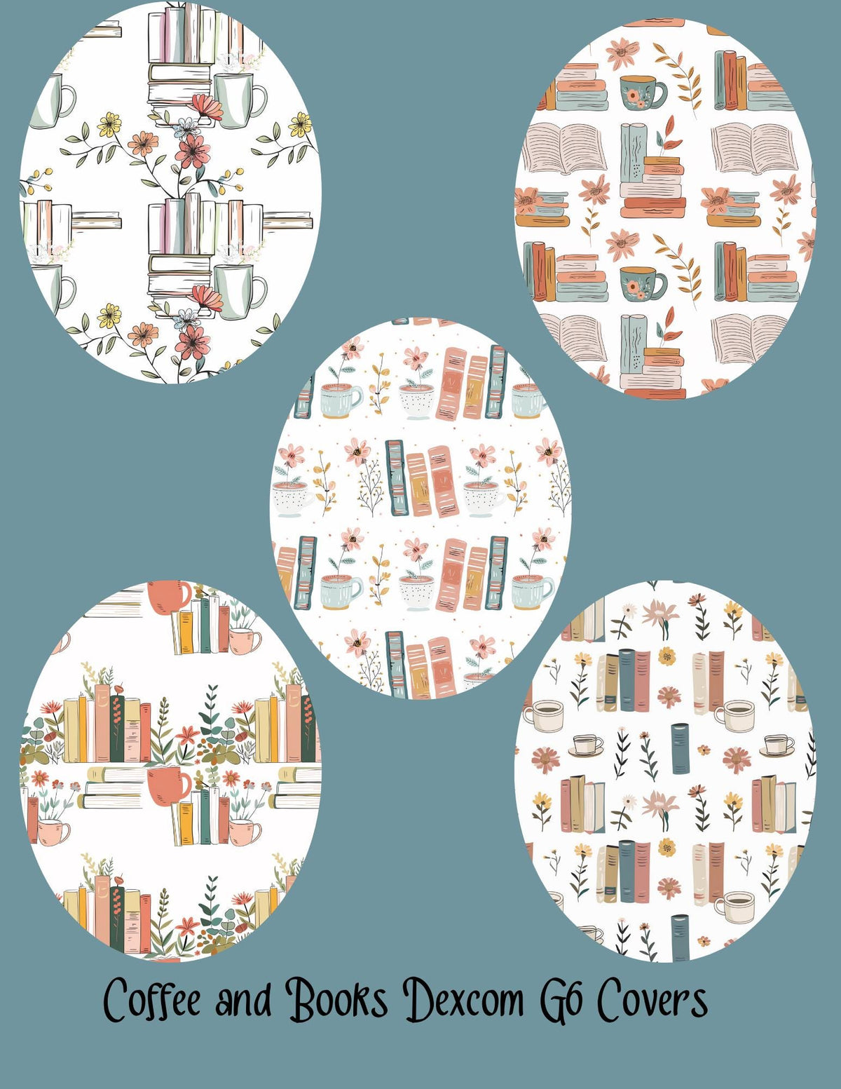 Coffee & Books CGM Stickers | Dexcom G7/G6, Libre 2/3 (5-Pack)