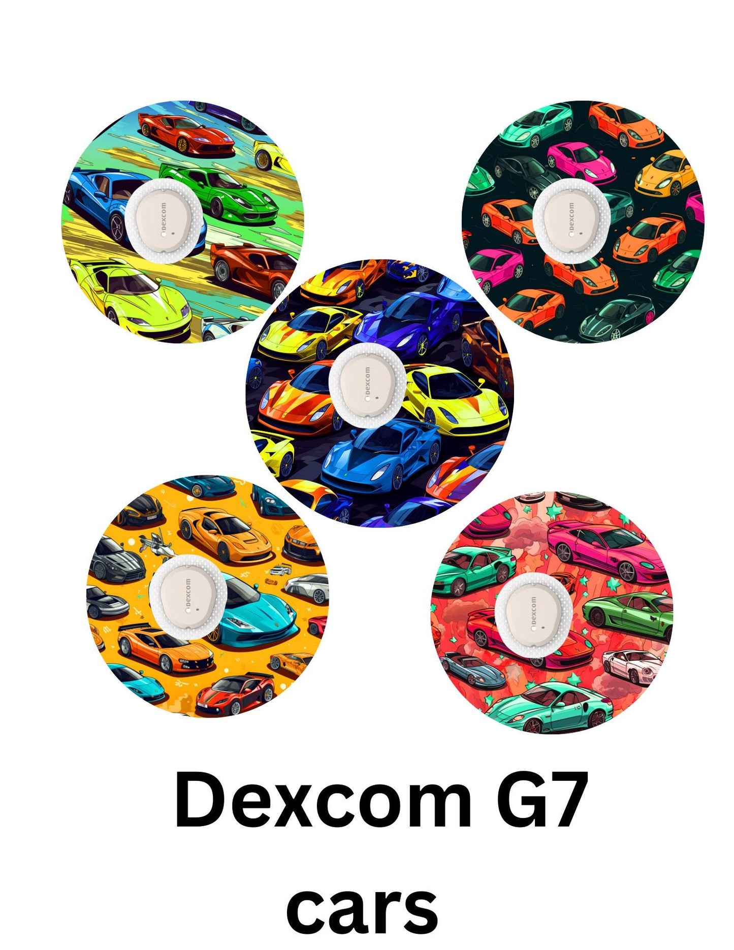 Cars Dexcom G7, G6, Libre CGM Covers, SuperSkin Patches, Pack of 5