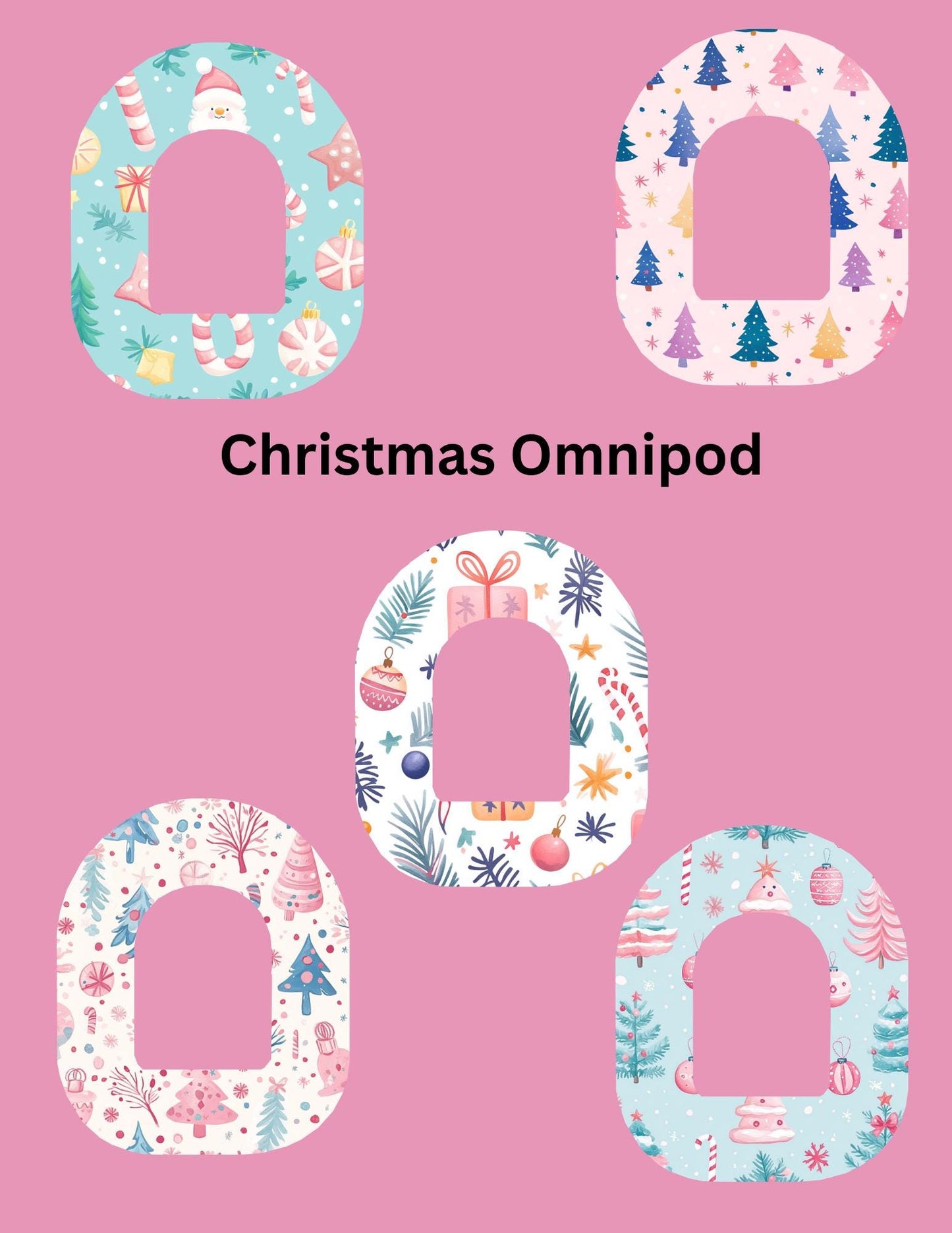 Christmas CGM Stickers, Pastel Dexcom G7, Libre 3, Omnipod, Pack of 5