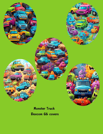 Monster Truck CGM Cover Patches: Dexcom G7, G6, Libre 3, 2 (Pack of 5)