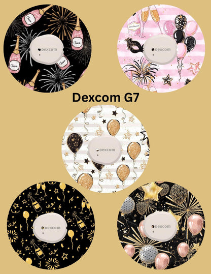 Dexcom G7, G6 Libre 3 Libre 2 CGM Omnipod Cover Patches New Years Themed Pack of 5 With or Without opening