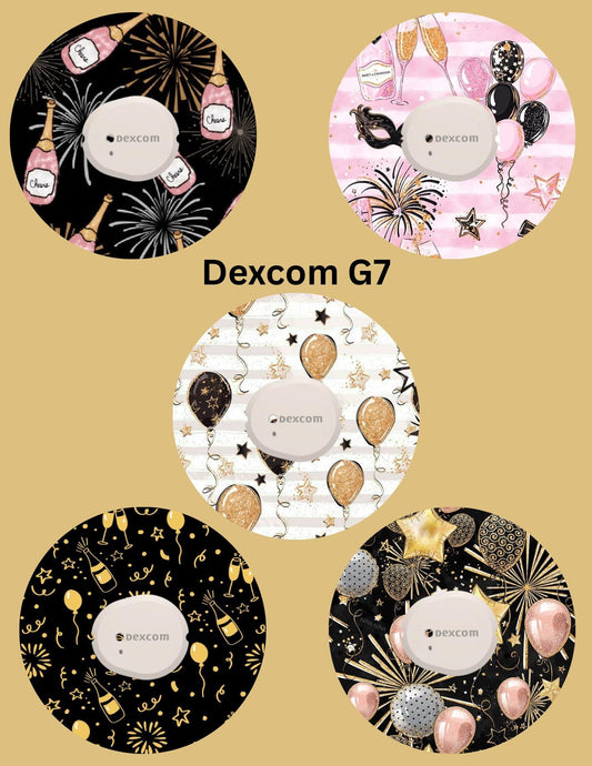 Dexcom G7, G6 Libre 3 Libre 2 CGM Omnipod Cover Patches New Years Themed Pack of 5 With or Without opening