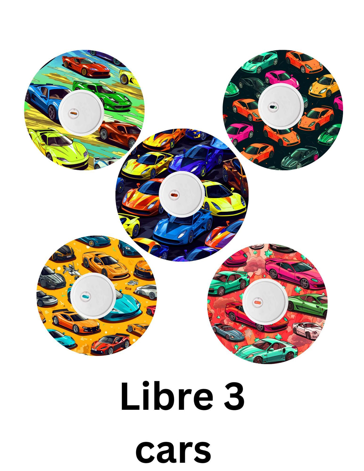 Cars Dexcom G7, G6, Libre CGM Covers, SuperSkin Patches, Pack of 5