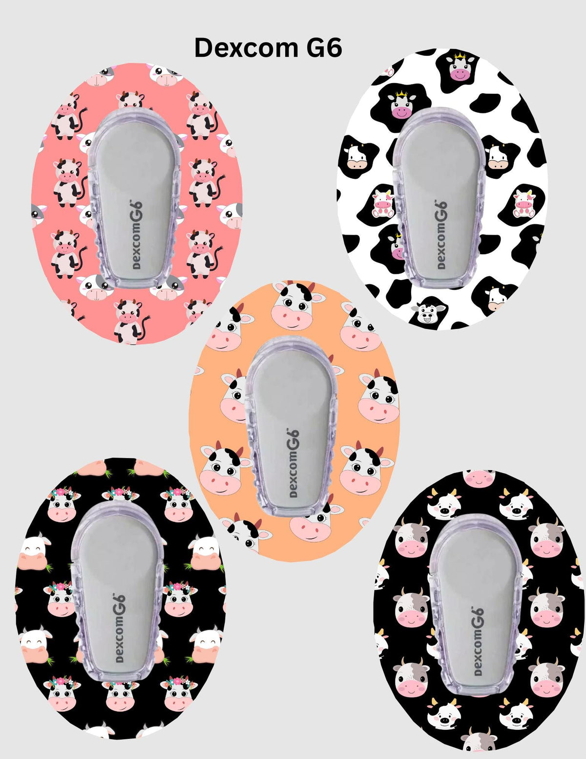Cow Dexcom/Libre Sensor Covers, CGM Adhesive Patches, Set of 5