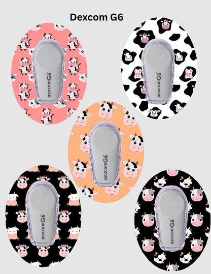Cow Dexcom/Libre Sensor Covers, CGM Adhesive Patches, Set of 5