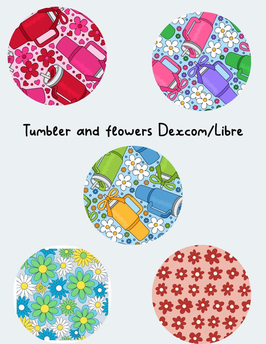 Tumbler Flowers Dexcom G7 G6 Libre CGM Cover Patches, Style 5-Pack