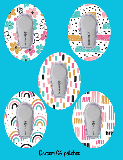 Doodle Dexcom CGM Cover Patches: Multi-Color Style, SuperSkin Tape, 5-Pack