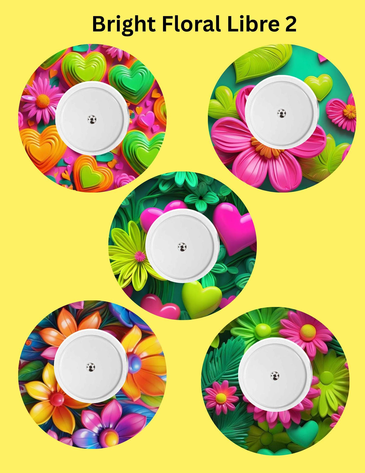 Bright Floral Dexcom/Libre Sensor Covers, CGM Adhesive Patches (Set of 5)