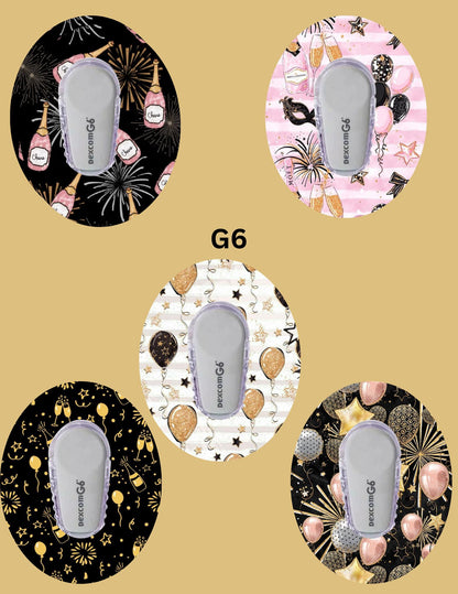 Dexcom G7, G6 Libre 3 Libre 2 CGM Omnipod Cover Patches New Years Themed Pack of 5 With or Without opening