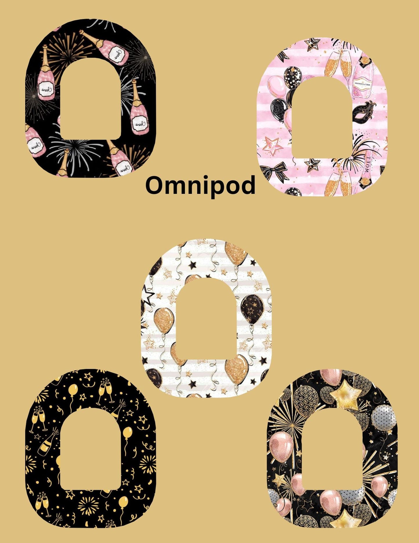 Dexcom G7, G6 Libre 3 Libre 2 CGM Omnipod Cover Patches New Years Themed Pack of 5 With or Without opening