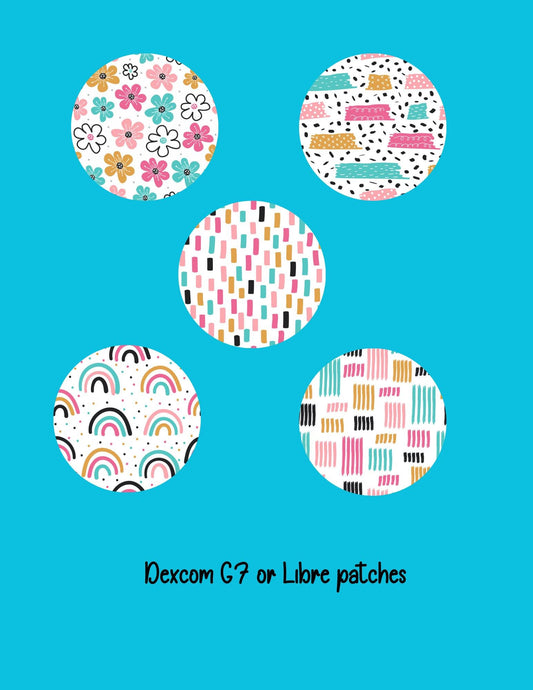 Doodle Dexcom CGM Cover Patches: Multi-Color Style, SuperSkin Tape, 5-Pack