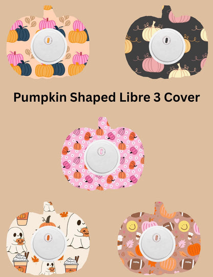 Pumpkin CGM Cover Patches, Dexcom G7, Libre, Halloween Style, 5 Pack