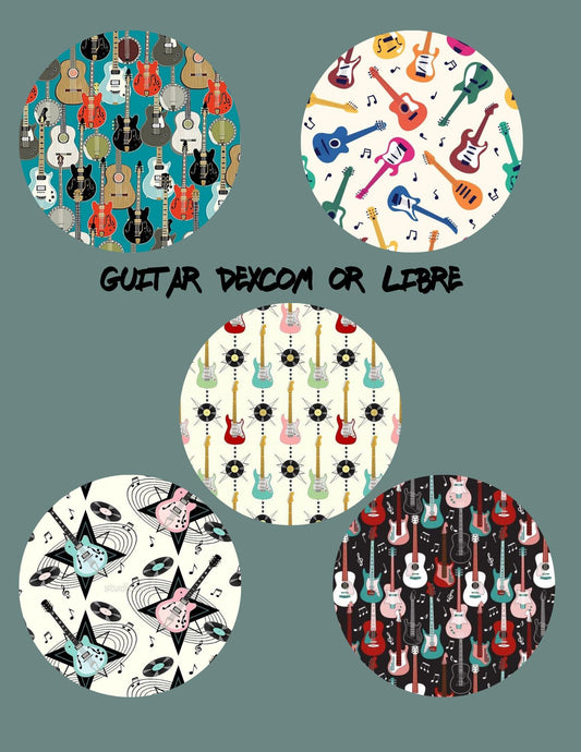 Guitar Theme CGM Adhesive Patch for Dexcom G7, Libre 2/3, G6 (5-Pack)
