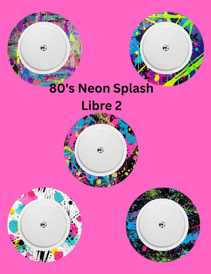 80's Neon Splash CGM Patches, Dexcom G7, Libre 3, Omnipod Cover, Pack of 5