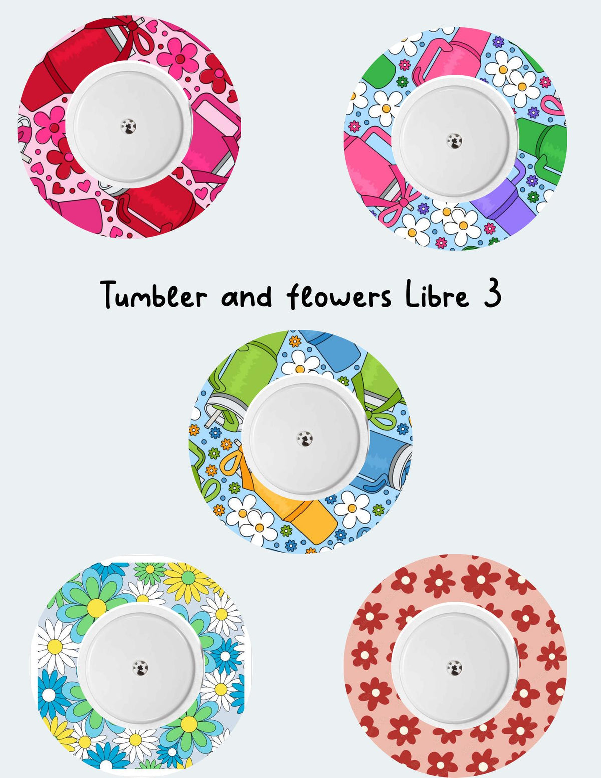 Tumbler Flowers Dexcom G7 G6 Libre CGM Cover Patches, Style 5-Pack