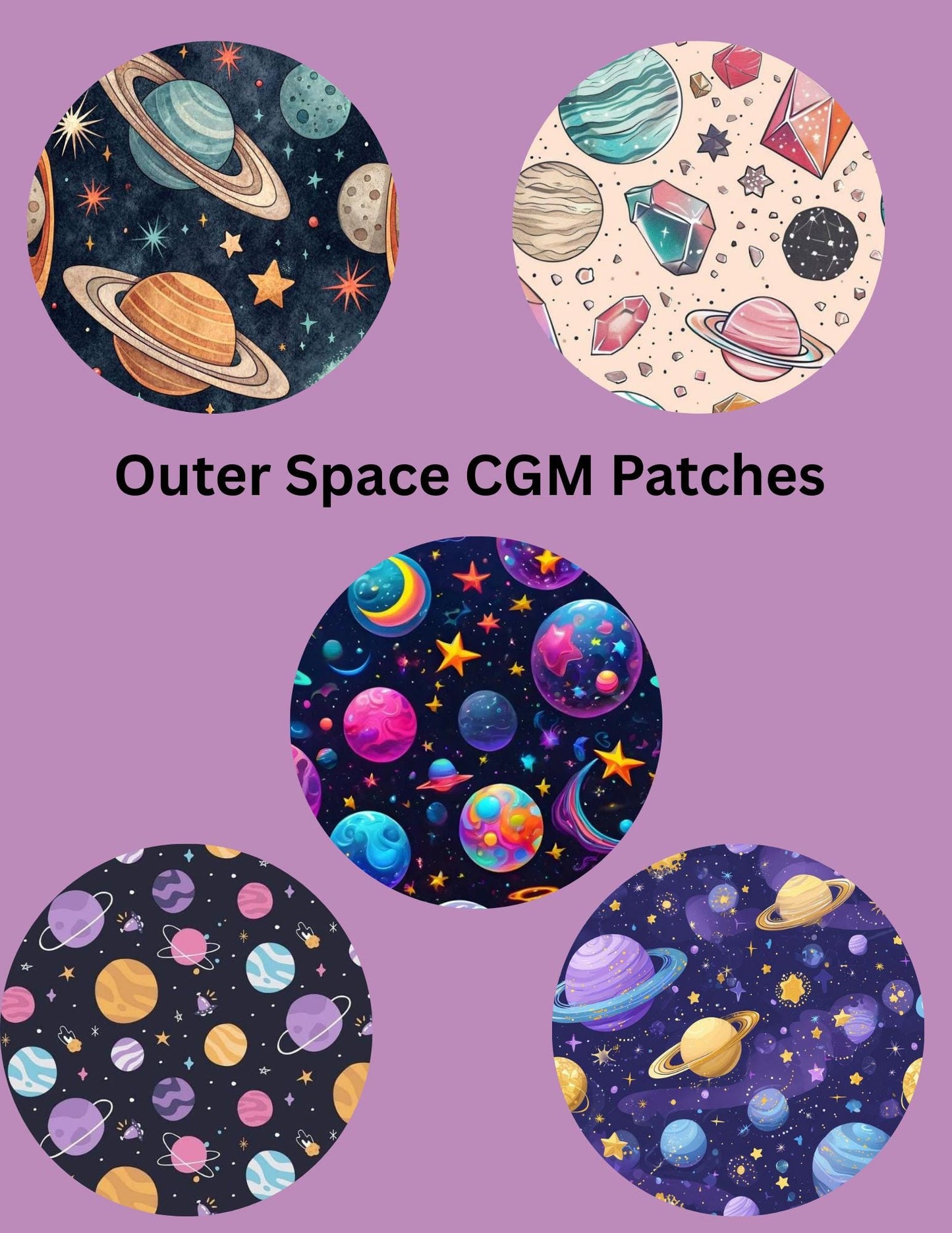 Outer Space CGM Patches: Dexcom G7/Libre/G6/Omnipod, Style Pack of 5