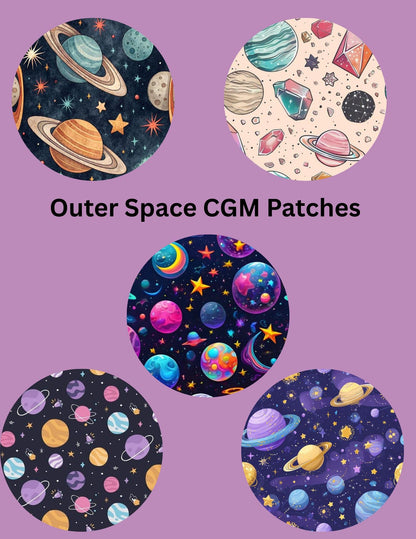 Outer Space CGM Patches: Dexcom G7/Libre/G6/Omnipod, Style Pack of 5