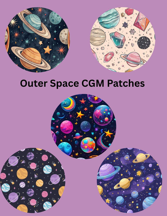 Outer Space CGM Patches: Dexcom G7/Libre/G6/Omnipod, Style Pack of 5