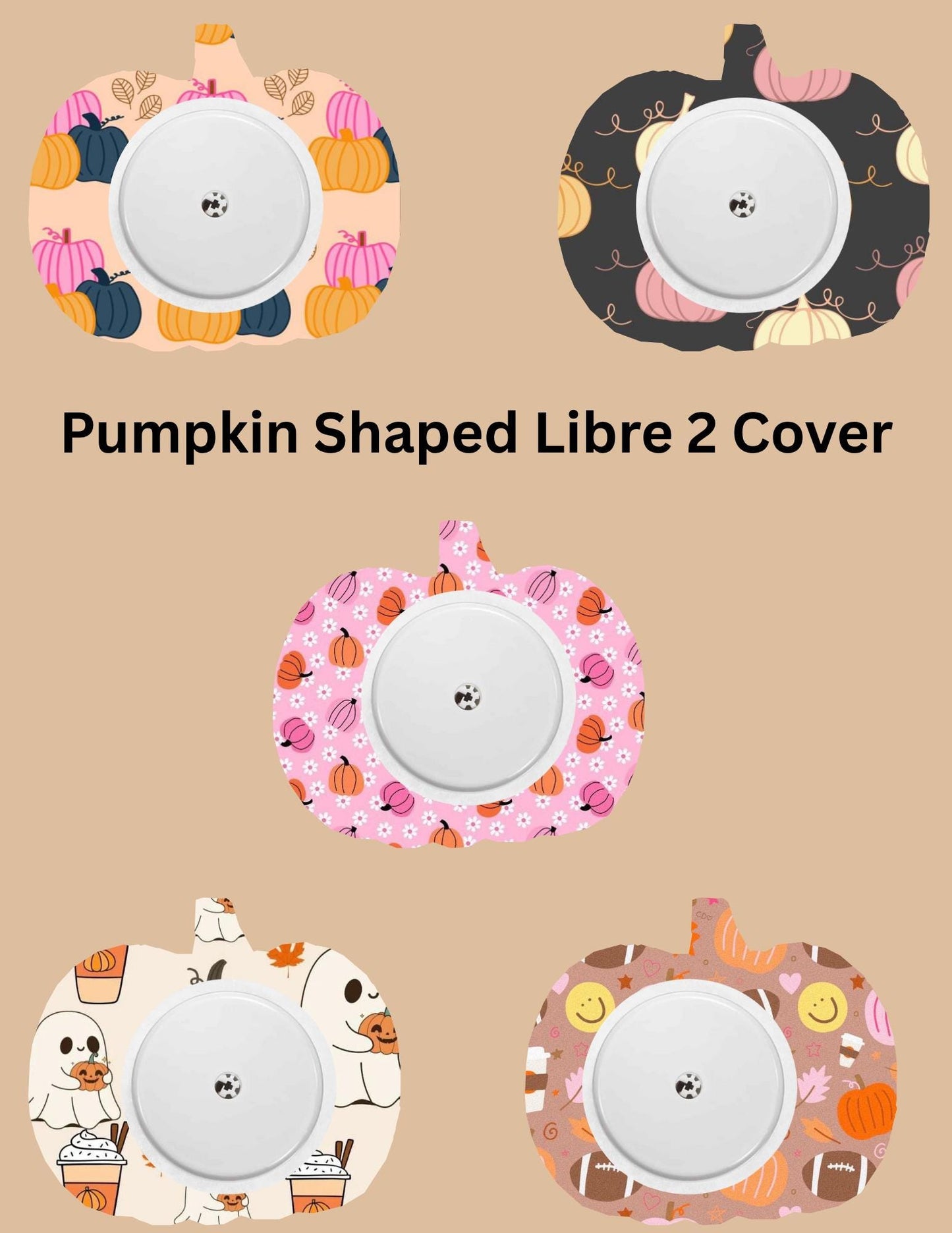 Pumpkin CGM Cover Patches, Dexcom G7, Libre, Halloween Style, 5 Pack