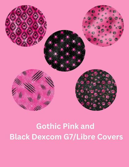 Gothic Pink & Black CGM Covers, Dexcom G7, Libre 3, Libre 2, Style Pack