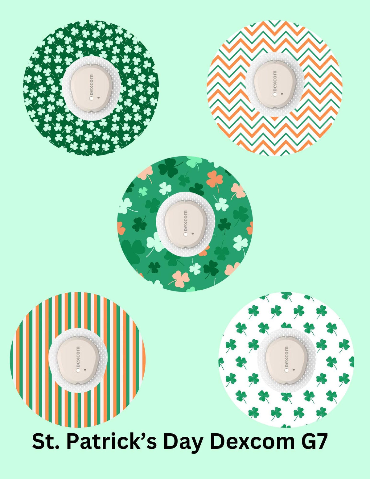 St. Patrick's Day CGM Stickers, Dexcom G7, Libre 3, SuperSkin Patches, 5-Pack