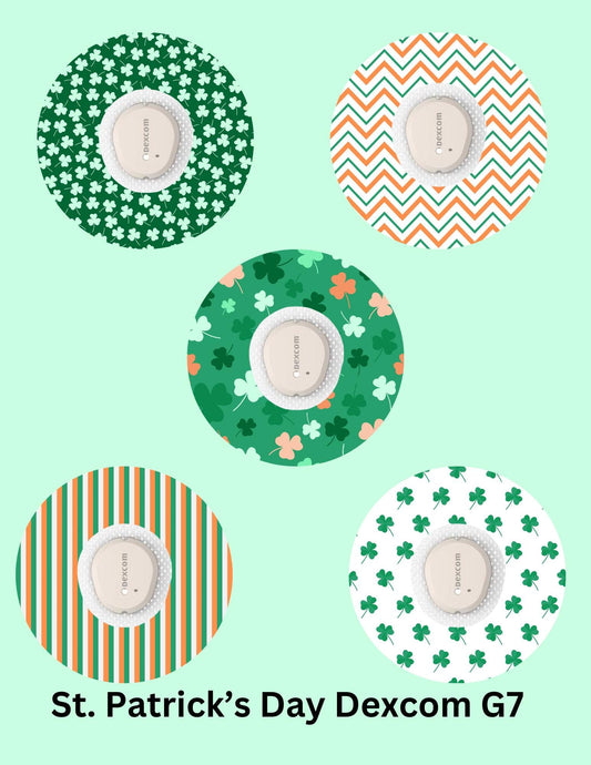St. Patrick's Day CGM Stickers, Dexcom G7, Libre 3, SuperSkin Patches, 5-Pack