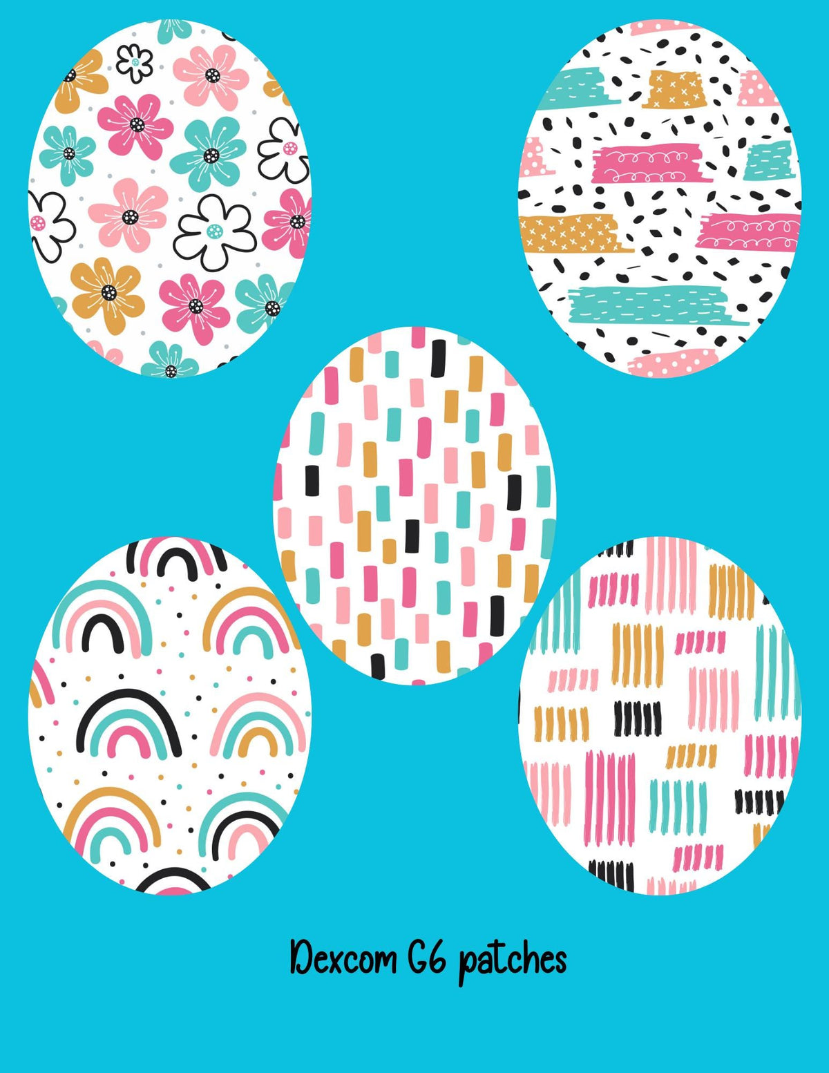 Doodle Dexcom CGM Cover Patches: Multi-Color Style, SuperSkin Tape, 5-Pack