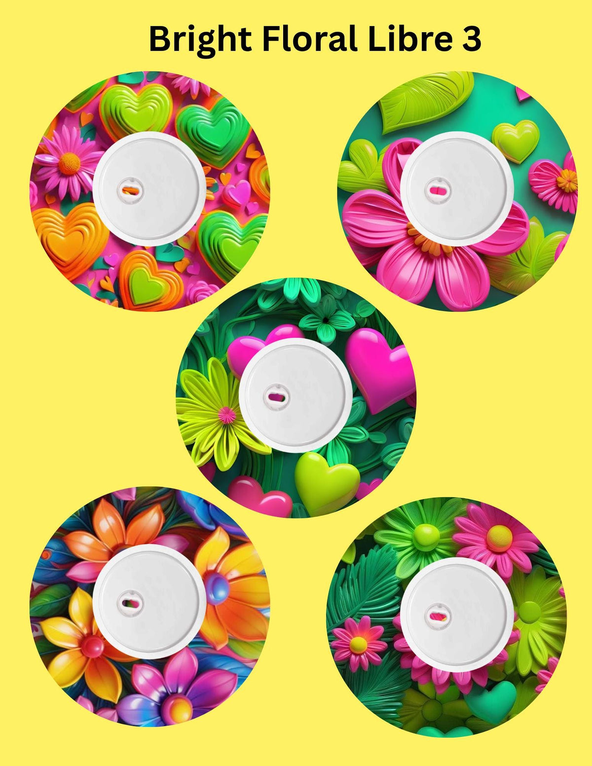 Bright Floral Dexcom/Libre Sensor Covers, CGM Adhesive Patches (Set of 5)