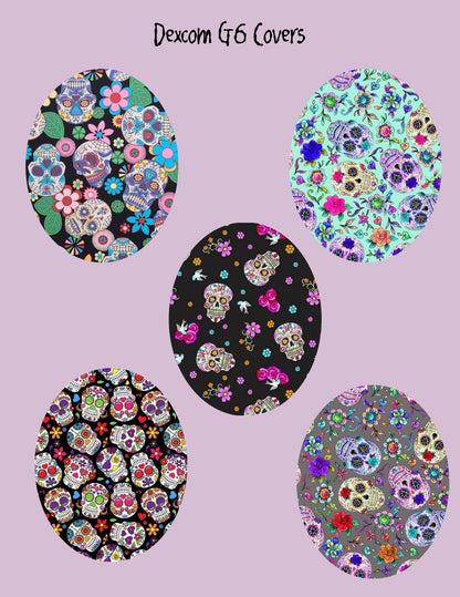 Sugar Skull Dexcom CGM Covers, Floral Dia de los Muertos, 5 Pack