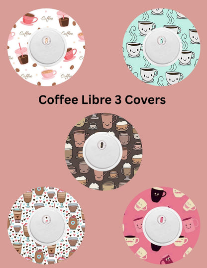Coffee Themed CGM Adhesive Patches, Dexcom G7 G6 Libre, Pack of 5