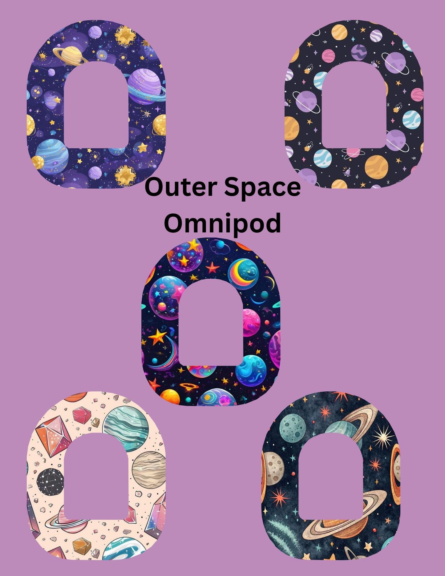Outer Space CGM Patches: Dexcom G7/Libre/G6/Omnipod, Style Pack of 5