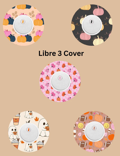 Pumpkin CGM Cover Patches, Dexcom G7, Libre, Halloween Style, 5 Pack